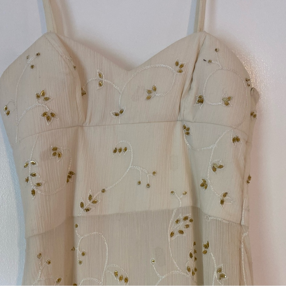 Laundry by Shelli Segal long sleeveless dress w/ bead & embroidery ivory size 4 - Picture 3 of 6